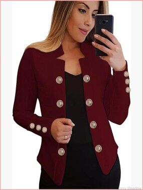 Double Breasted Slim Fit Blazer Notch Lapel Work Office Suit Jacket